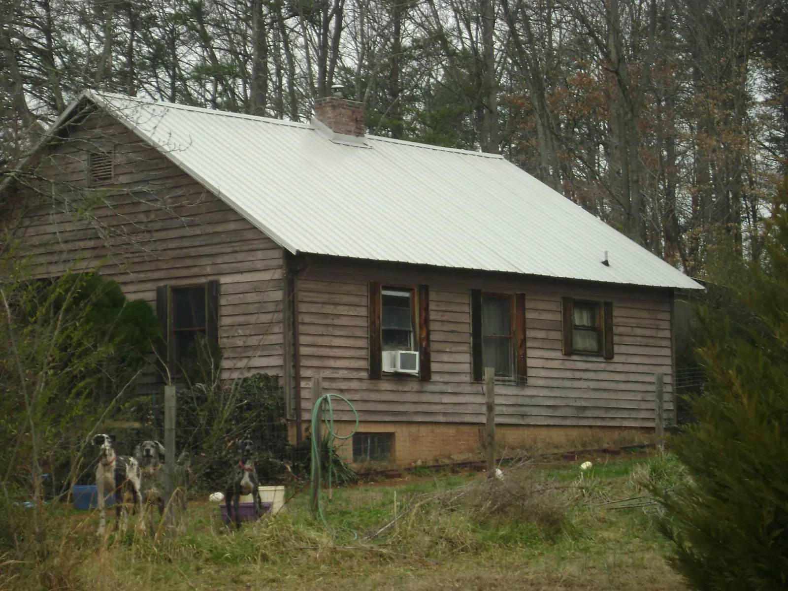 White metal roof on an old wood sided farmhouse, from a Metal Roof Installation job in Ypsilanti